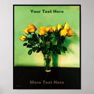 Roses Jaunes Contre Une Poster De Mur Vert