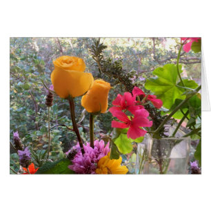 Roses jaunes et CARTE de brins de Lavendar