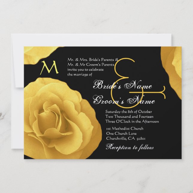 Roses jaunes Faire-part de mariage métallurgique (Devant)