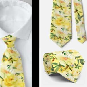 Roses Jaunes Fleurs Motifs Cravate Floral