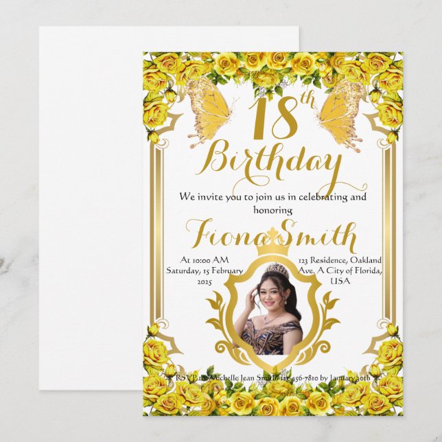Roses Jaunes Soleil Floral Carte d'invitation d'an (Devant / Derrière)