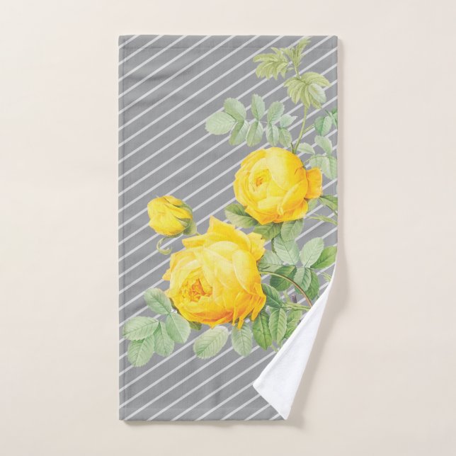 Roses jaunes sur rayures grises (Serviette à main)