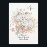 Roses Menu Card Menükarte<br><div class="desc">This Menu Card template is shown on the basic paper in white with a lovely gold and white color rose bouquet print design. Script and standard text are in a black color. Customize the names and menu items by clicking the customize or edit button, use the offered templates to change...</div>