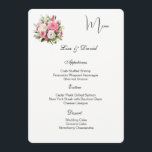 Roses Menu Card Menükarte<br><div class="desc">This Menu Card template is shown on the basic paper in white with a lovely pink and white rose print design. Script and standard text are in a black color. Customize the names and menu items by clicking the customize or edit button, use the offered templates to change to your...</div>