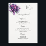 Roses Menu Card Menükarte<br><div class="desc">This Menu Card template is shown on the basic paper in white with a lovely purple rose bouquet print design. Script and standard text are in a black color. Customize the names and menu items by clicking the customize or edit button, use the offered templates to change to your information....</div>