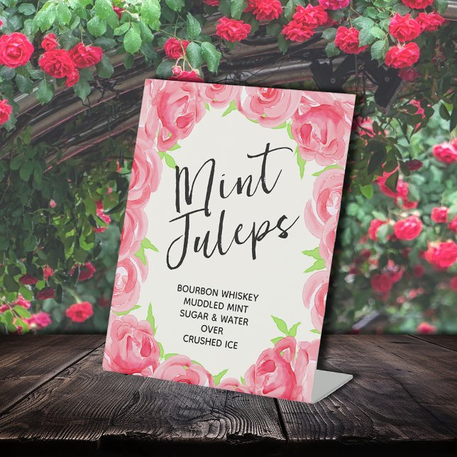 Roses Mint Juleps Derby Party Sockelschild (Pink Roses Mint Juleps Derby Party Pedestal Sign)