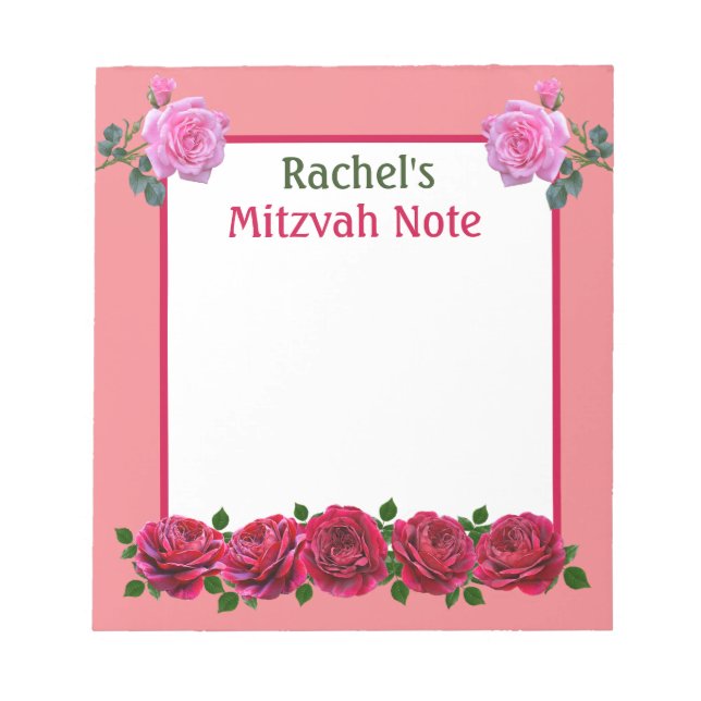 Roses Mitzvah Note Girls Notepad Notizblock (Vorderseite)