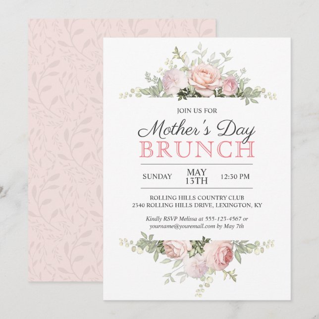 Roses Mother's Day Brunch Einladung (Vorne/Hinten)