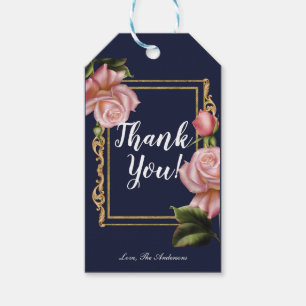 Roses Navy Blue & Gold Moderne Elegante Gefallen Geschenkanhänger