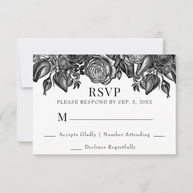 Roses noires et blanches Mariage RSVP (Devant)