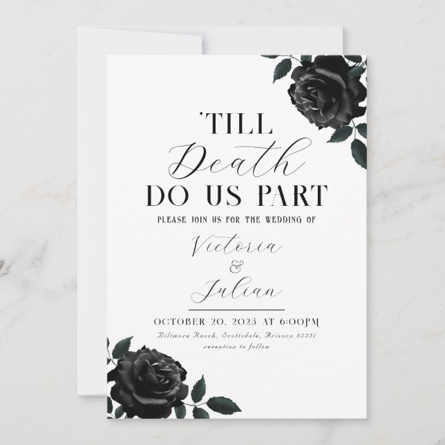 Roses noires gothique Invitation de mariage (Devant)