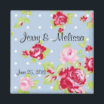 Roses On Blue Wedding Favor Magnet<br><div class="desc">This Roses On Blue Wedding Favor Magnet is great for Spring or Summer Weddings.</div>
