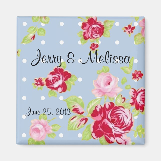 Roses On Blue Wedding Favor Magnet (Vorne)