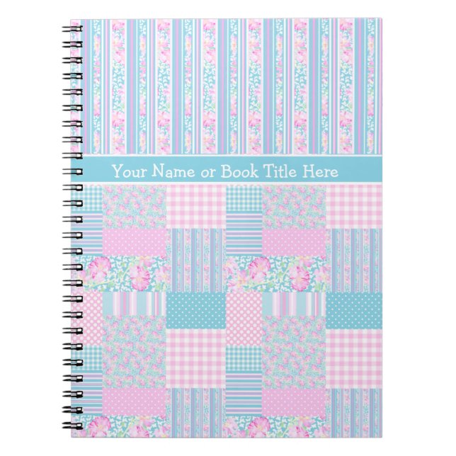 Roses, Papillons, Carnet Spiral Faux Patchwork (Devant)