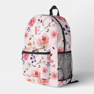 Roses Peonies Aquarellfarben Monogramm Bedruckter Rucksack