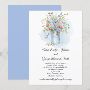 Roses Pfeffer Blaue Blumen Bouquet Hochzeit Einladung
