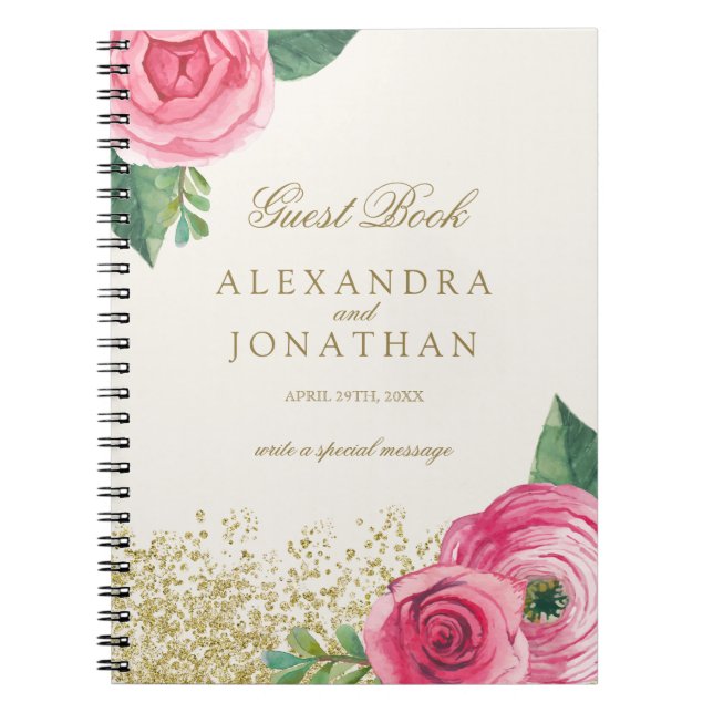 Roses pour aquarelle épousant le livre d'invité (Devant)