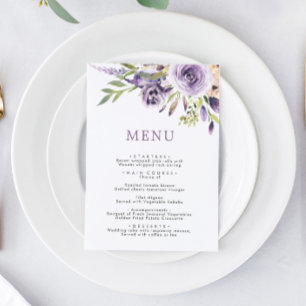 Roses pourpres & Leves vertes Menu Mariage fleuri