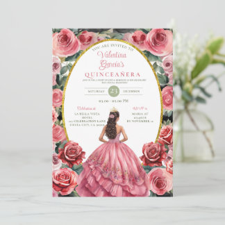 Roses Quinceañera 15 Anos Blume Gold Einladung