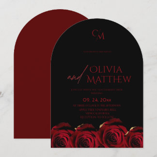 Roses Red Black Burgundy Wedding Einladung