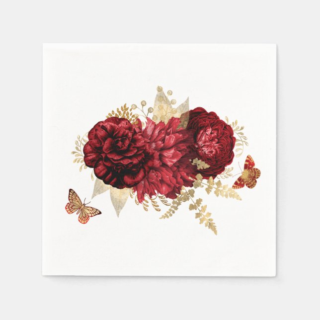 Roses Red Gold Floral Butterfly Serviette (Vorderseite)