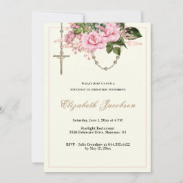 Roses Religious Rosary Birthday Floral Einladung