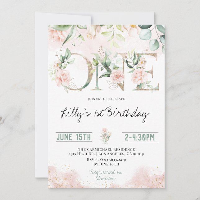 Roses Rose Blush 1er Invitation anniversaire (Devant)