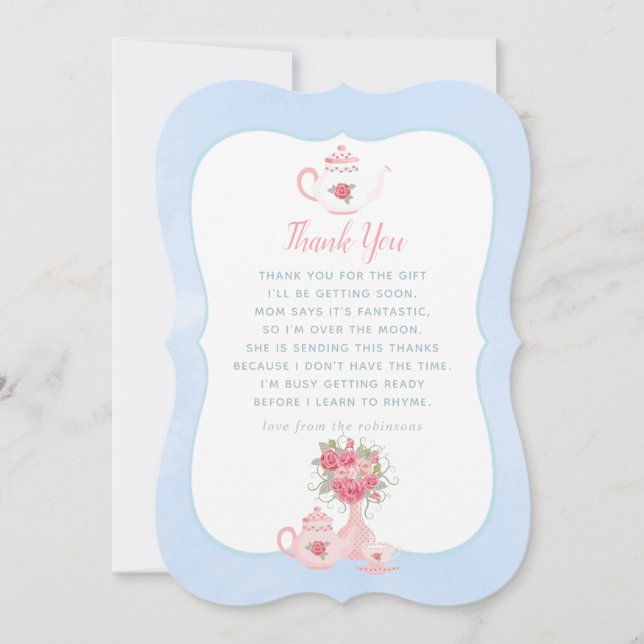 Roses rose Floral Tea Party Baby shower Merci (Devant)
