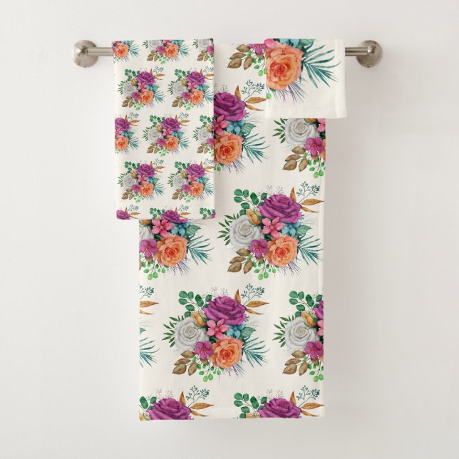 Roses rose, orange et blanche Motif Floral (En situation)