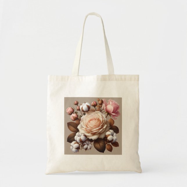 Roses rose pâle fleurs sac fourre-tout floral (Devant)