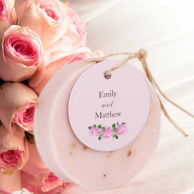 Roses rose parfumé, Merci Mariage, Étiquettes cade (Créateur téléchargé)