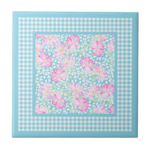 Roses roses blanches Papillons En vichy Carreaux e