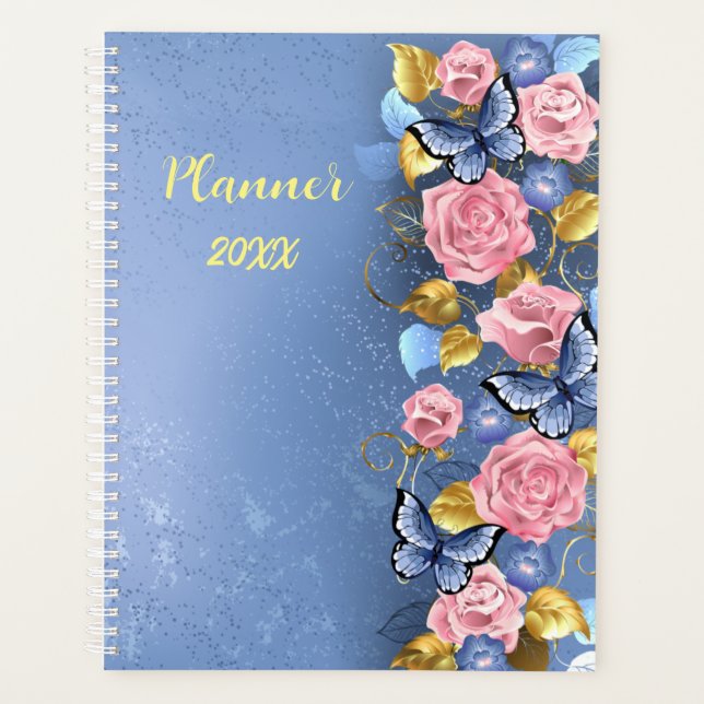 Roses roses bleues Papillons bleu Planificateur pe (Devant)