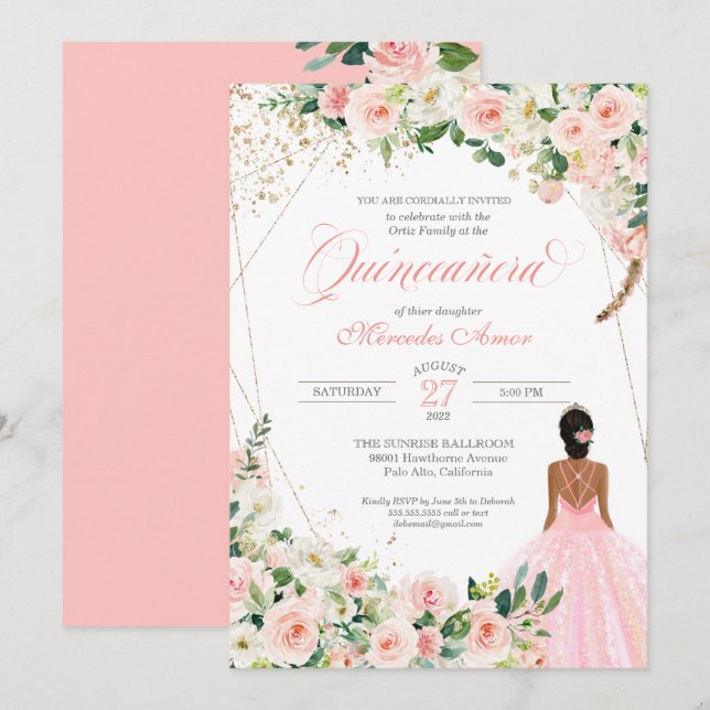 Roses Roses Blues Quinceanera Feier Einladung (Vorne/Hinten)