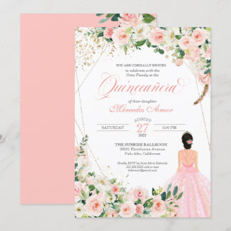 Roses Roses Blumenstrauß Quinceanera Feier in Rosa Einladung