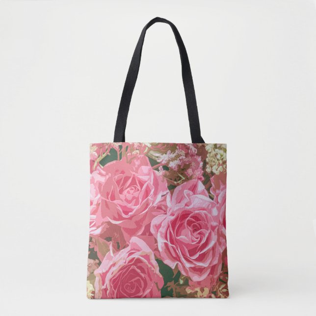 Roses roses élégants dans le sac fourre-tout à la (Devant)