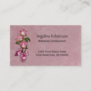 Roses roses épousant des cartes de visite de