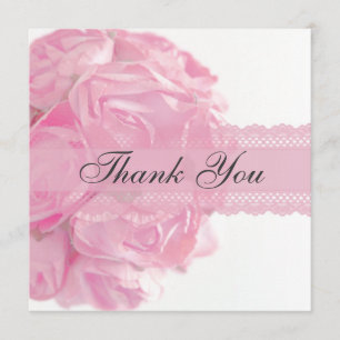 Roses roses et carte de remerciements de dentelle