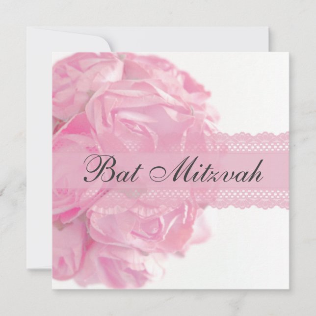 Roses roses et dentelle Bat mitzvah Invitation (Devant)