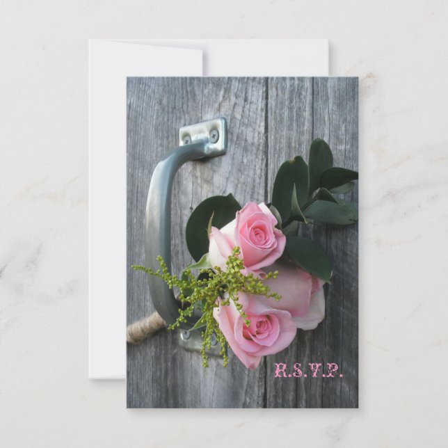 Roses roses et mariage en bois d'écorce RSVP (Devant)