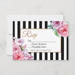 Roses roses et rayures roses Carte RSVP
