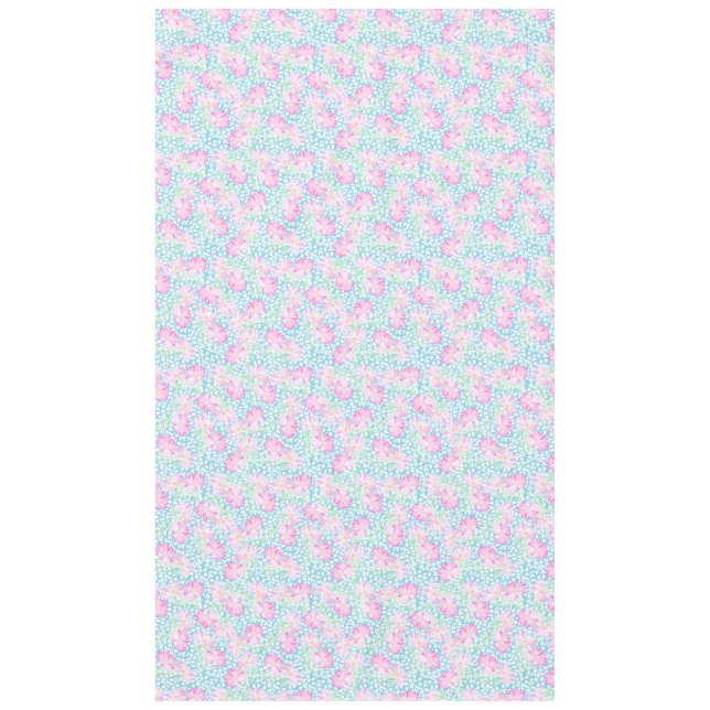 Roses roses, Papillons blancs sur nappes bleues (Devant)