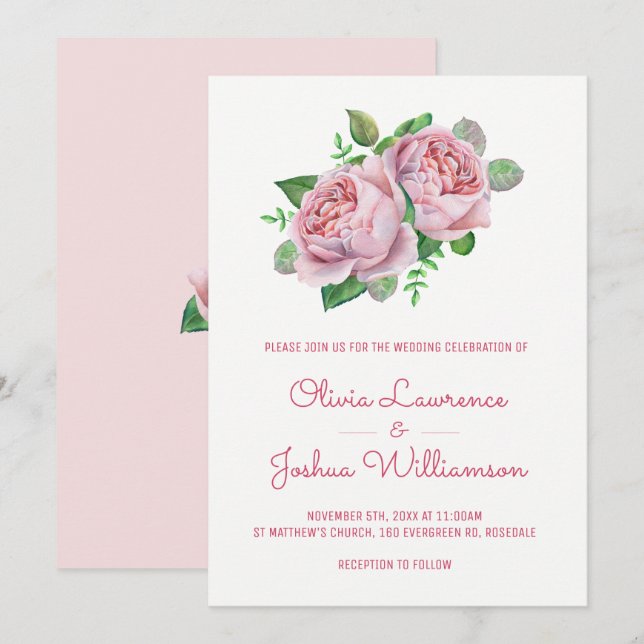 Roses roses roses Aquarelle Invitations de mariage (Devant / Derrière)