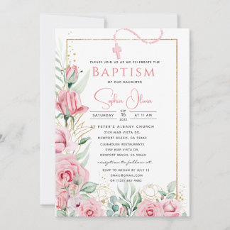 Roses roses roses Baptême Invitation fille
