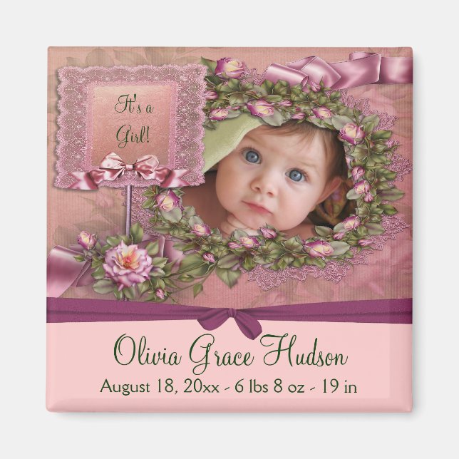 Roses roses roses Bébé Fille Photo Magnets de nais (Devant)
