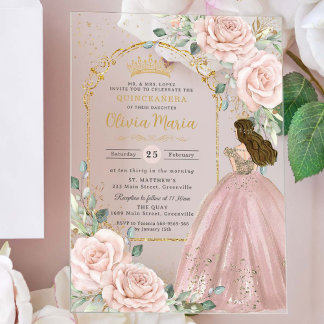 Roses Roses Roses Blues Gold Quinceañera Sweet 16 Acryleinladungen