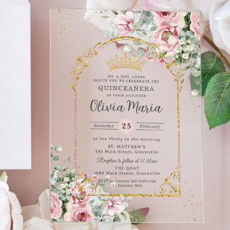 Roses Roses Roses Blues Gold Quinceañera Sweet 16 Acryleinladungen