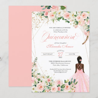 Roses Roses Roses Floral Afrolatina Quinceanera Einladung
