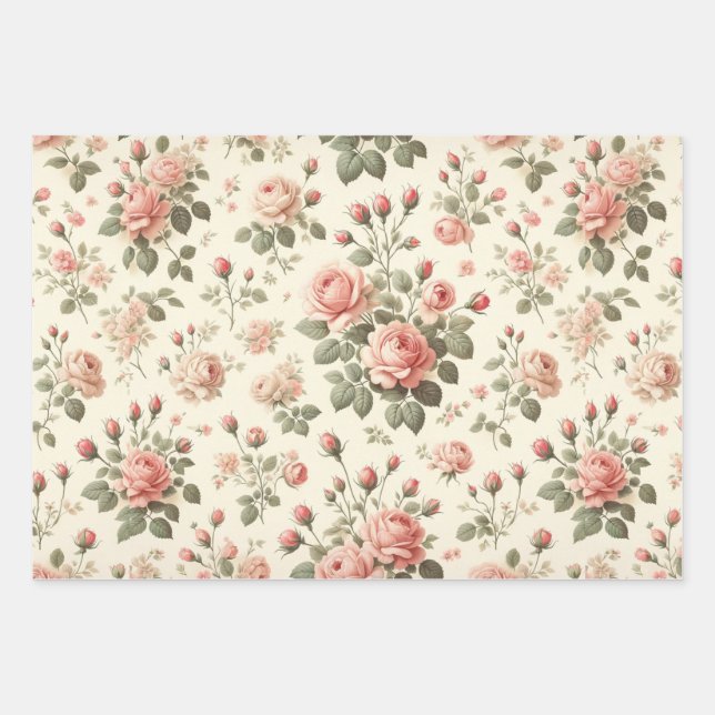 Roses roses roses sur papier d'enveloppement Vinta (Devant)
