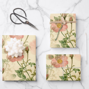 ROSES ROSES SUR PAPIER D'EMBALLAGE JAUNE DOUX DE T